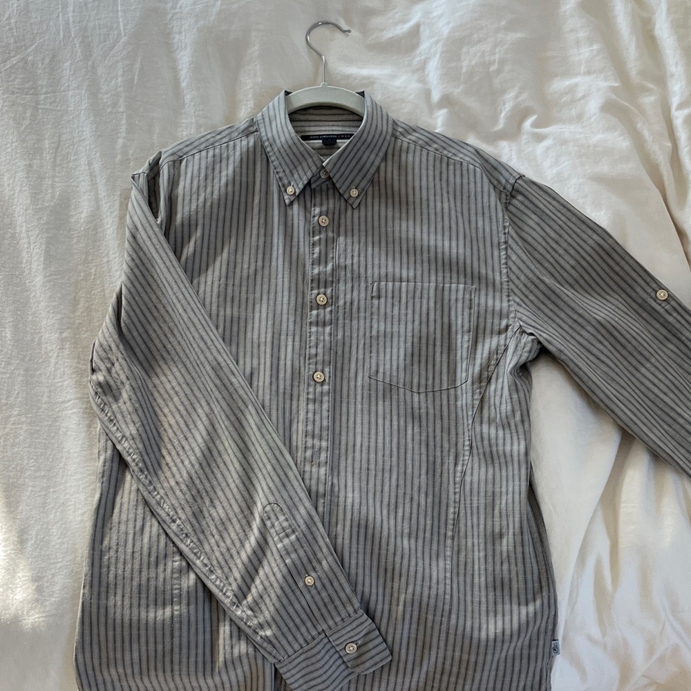 John Varvatos Charcoal Striped Button Down Shirt - small